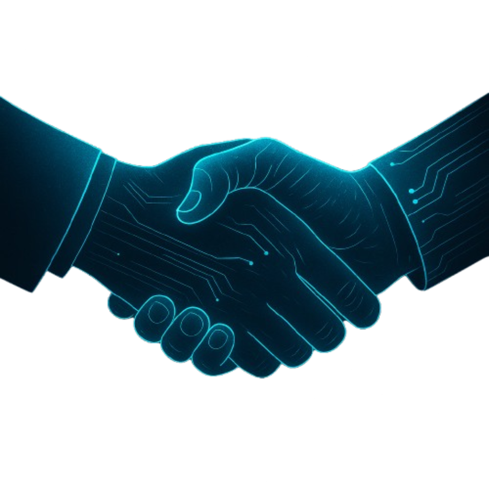 Technological handshake representing partnership and collaboration